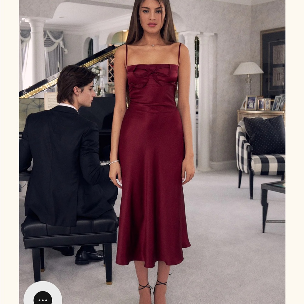 Mirror Palais Deep Red Satin Midi Dress